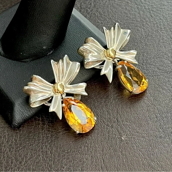 🔴SOLD🔴 Tiffany & Co. 18k gold sterling silver and citrine bow earrings RARE - Picture 2 of 11
